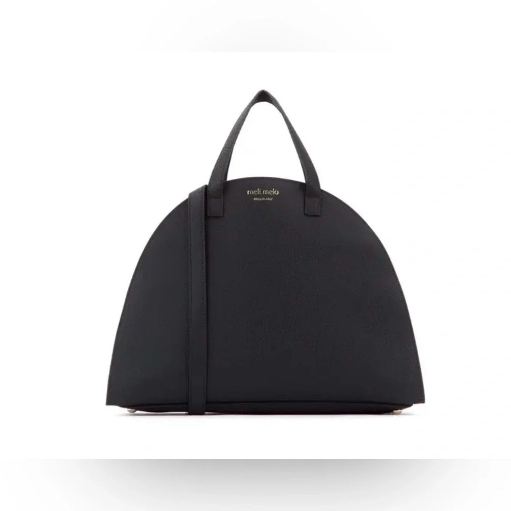 Meli Melo Logo Print Black Leather Tote Bag EUC